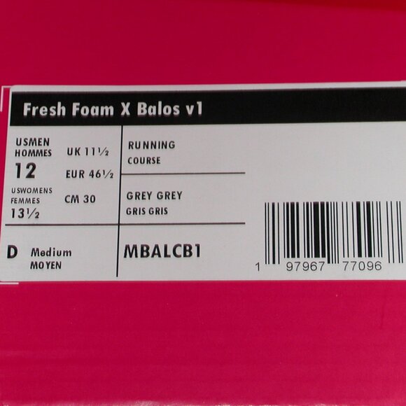 New Balance Fresh Foam X Balos v1 Grey Matter Mineral SZ 12 New in Box MBALCB1